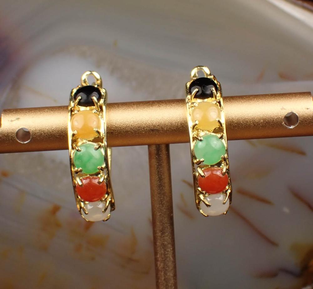 Appraisal: PAIR OF MULTI COLOR JADE HOOP EARRINGS each k yellow