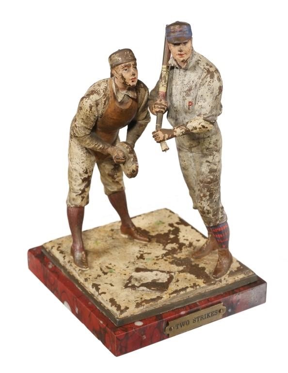 Appraisal: Exceedingly scarce antique cast metal baseball player statue titled Two