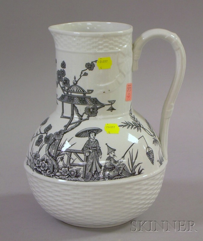 Appraisal: Brownfield Black and White Transfer Mandarin Pattern Ceramic Pitcher ht