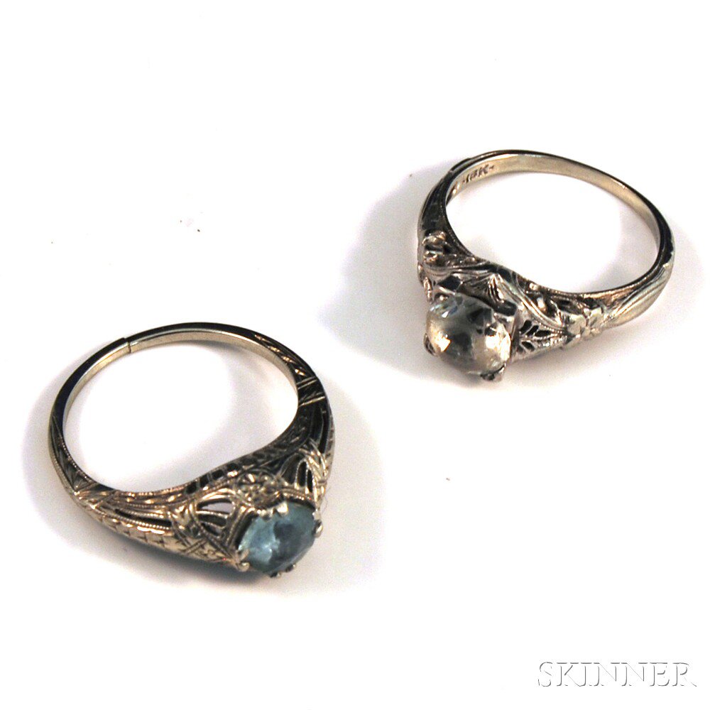 Appraisal: Two kt White Gold Filigree Ring Mounts each set with