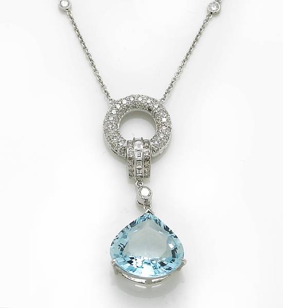 Appraisal: An aquamarine diamond and k white gold necklace length in