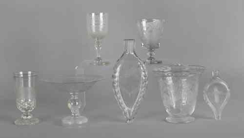 Appraisal: Six pieces of etched colorless glass