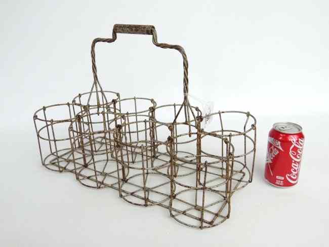 Appraisal: Early th c wire milk bottle carrier '' Length