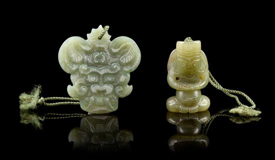 Appraisal: Sale Lot Two Carved Jade Pendants the first depicting a