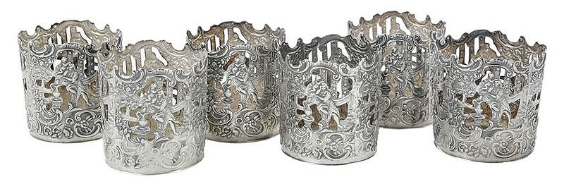 Appraisal: Six Pierced Sterling Coasters late th century all with openwork