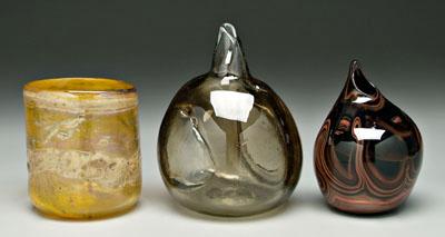 Appraisal: Three modern art glass vases one cylindrical amber and iridescent