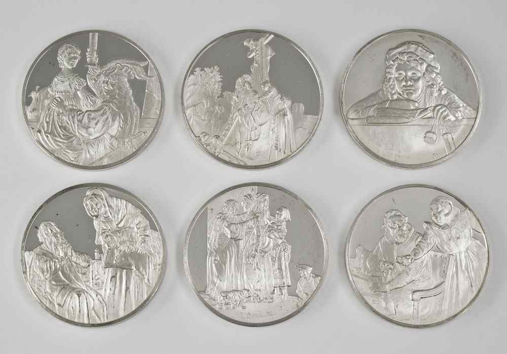 Appraisal: PIECE REMBRANDT STERLING SILVER COINS coins or tokens depicting scenes