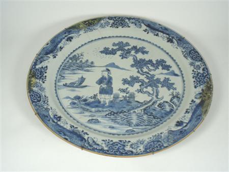 Appraisal: A large th century Chinese blue painted charger with a