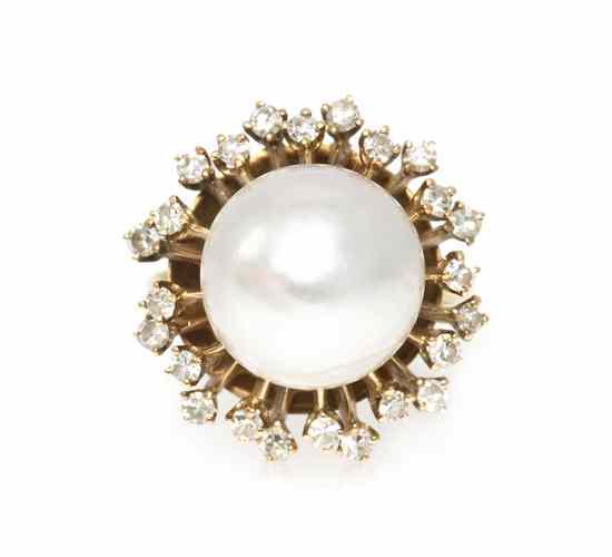 Appraisal: A Group of Karat Yellow Gold Cultured Pearl and Diamond