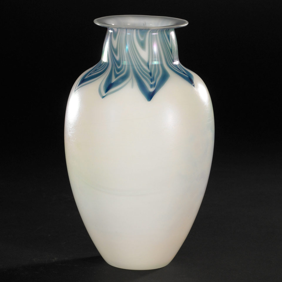 Appraisal: Robert Held American-Canadian b Decorated Iridescent Glass Vase c engraved