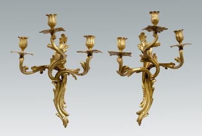 Appraisal: Pair brass rococo style wall sconces not electrified each -