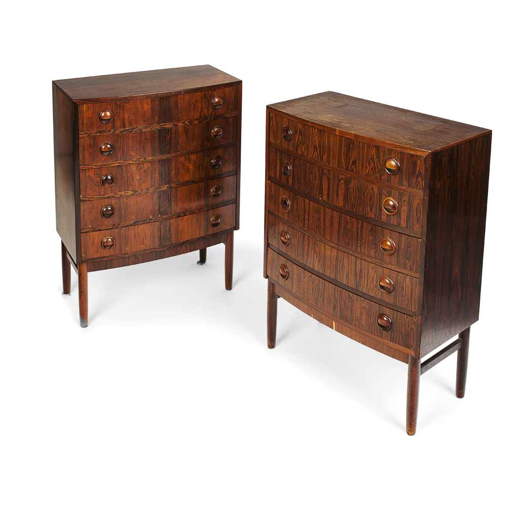 Appraisal: YDANISH SCHOOL PAIR OF SMALL ROSEWOOD BOW FRONT CHESTS CIRCA