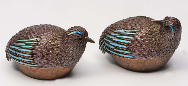 Appraisal: A PAIR OF CHINESE STYLE SILVER AND COLOURED ENAMEL QUAILS