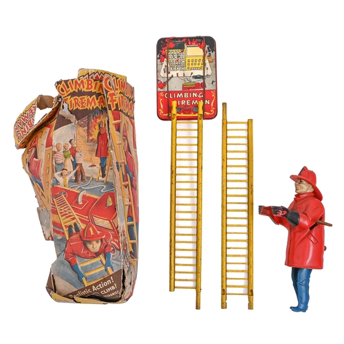 Appraisal: Louis Marx Co Tinplate and plastic mechanical climbing firemen toy