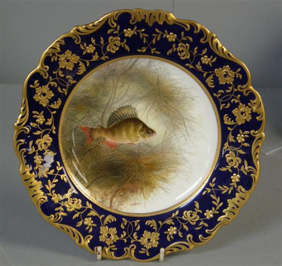 Appraisal: D Birbeck painted cabinet plate with blue and gilt rim