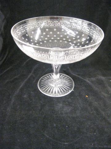 Appraisal: Fine Cut Glass Greek Key Compote hollow pedestal base tall