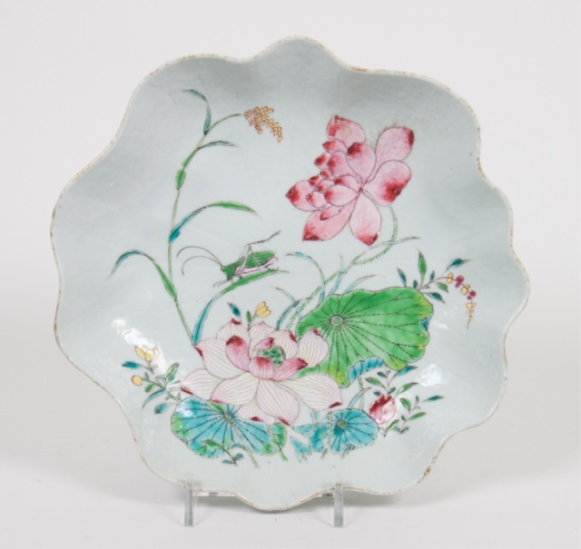 Appraisal: Chinese Export Famille Rose lotus teapot stand circa interior floral