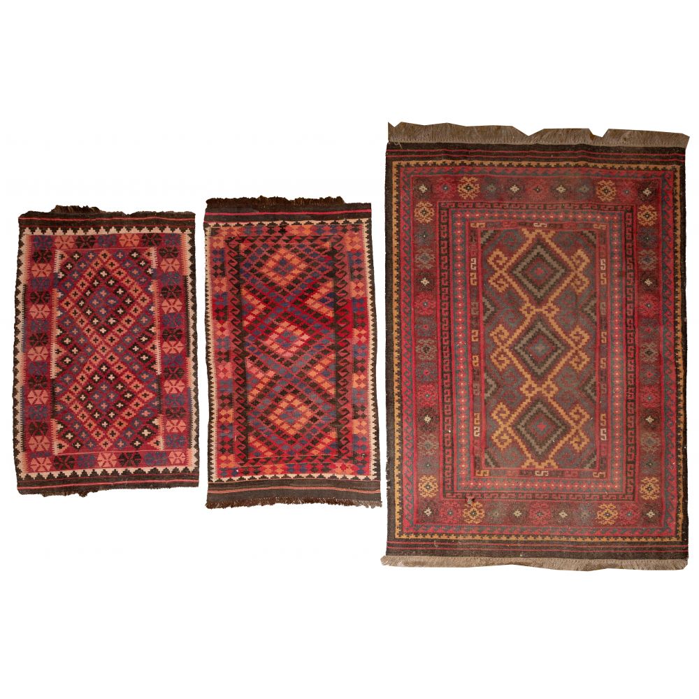 Appraisal: KILIM RUG ASSORTMENT hand woven items all having abstract geometric