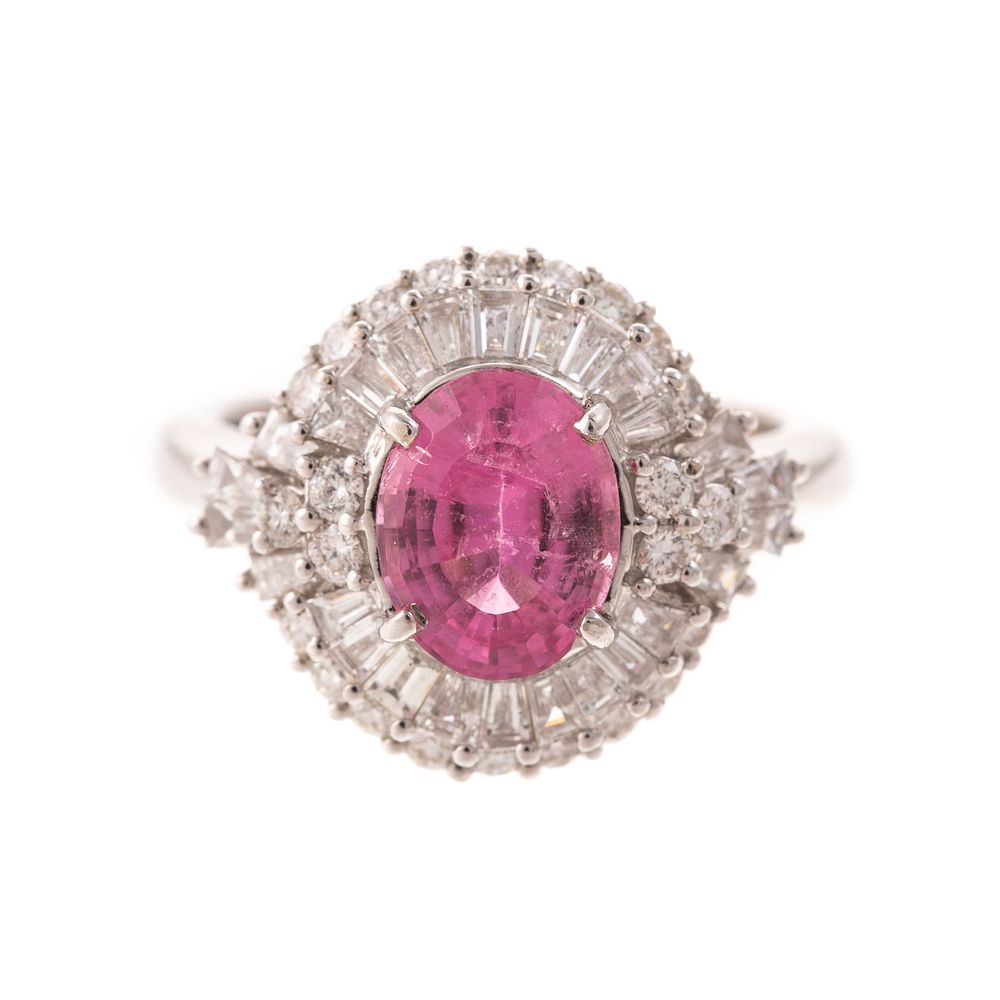 Appraisal: An K Pink Sapphire Elaborate Diamond Halo Ring K white