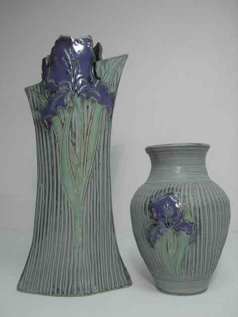 Appraisal: Lot of two Emily Pearlman ceramic Iris vases Larger is