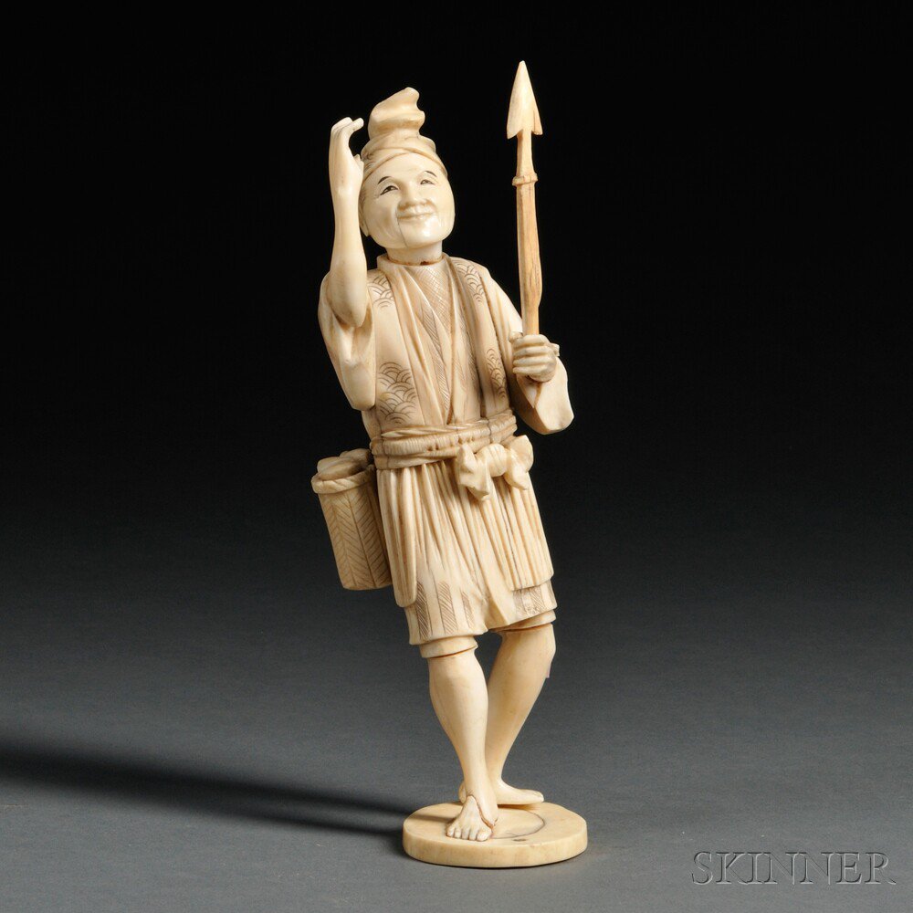 Appraisal: Ivory Carving of a Man with Fishing Spear Japan th