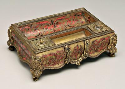 Appraisal: Boulle ink stand tortoise with brass inlay two lidded ink