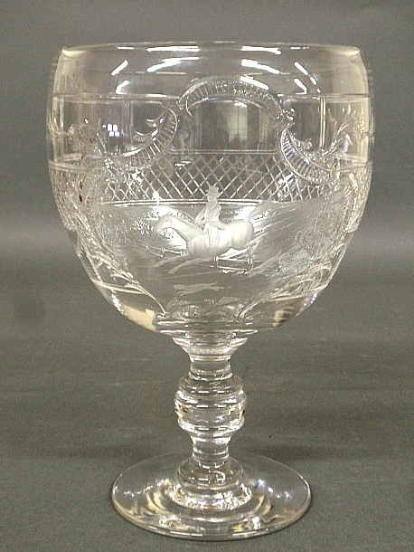 Appraisal: - Large intaglio cut clear glass centerpiece vase with a