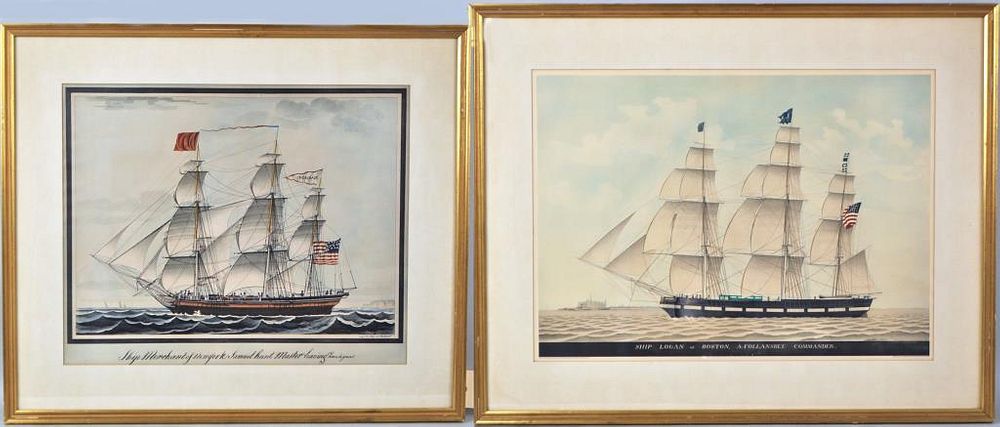 Appraisal: Pair Framed Clipper Ship Prints comprising Ship Merchant of New