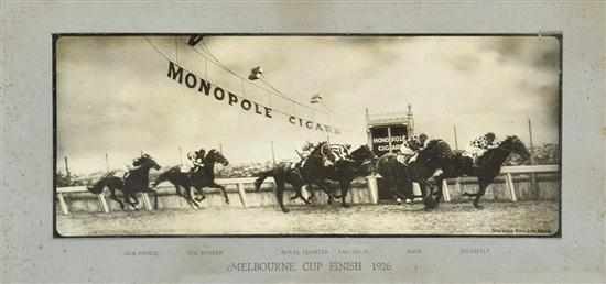 Appraisal: MONOPOLE CIGARS MELBOURNE CUP FINISH PHOTOGRAPH ADVERT features Our Prince