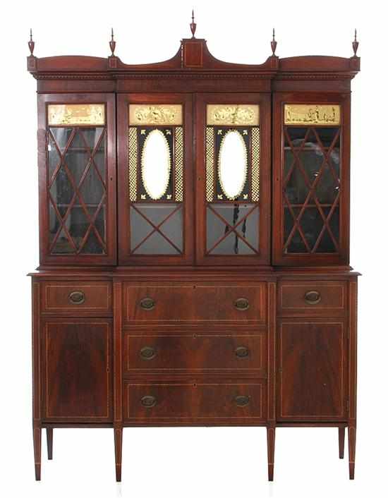 Appraisal: Federal style inlaid mahogany bookcase last quarter th century urn