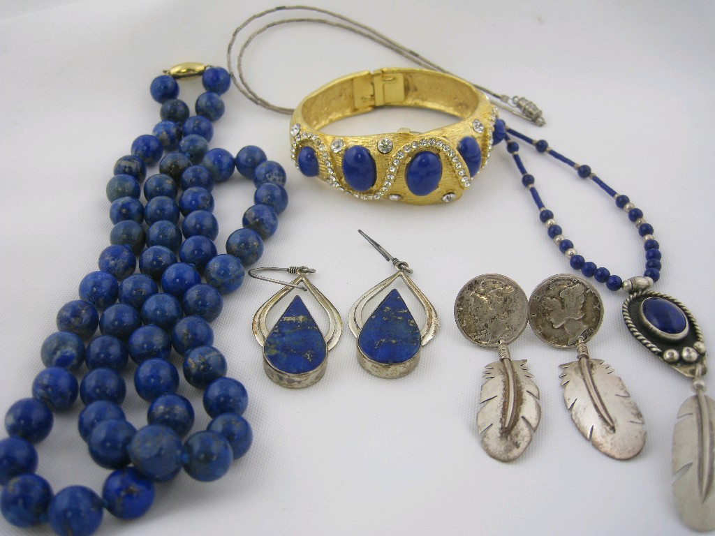 Appraisal: A Lapis Lazuli bead Necklace a pair of Lapis Lazuli