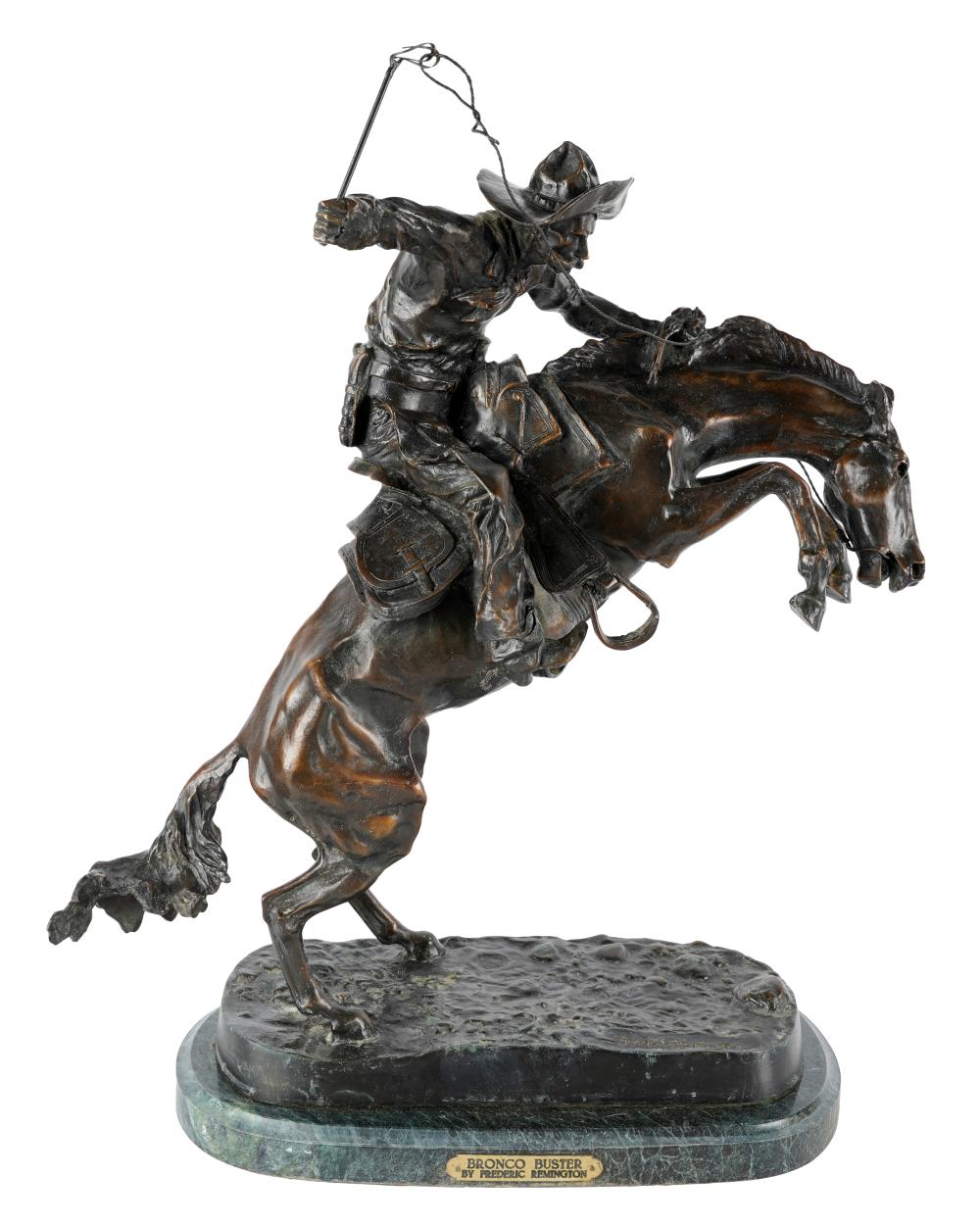 Appraisal: AFTER FREDERIC REMINGTON - BRONCO BUSTERpatinated bronze on an integral