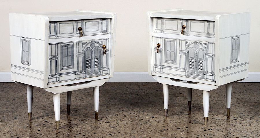 Appraisal: PAIR OF NIGHT STANDS IN THE MANNER OF FORNASETTI A