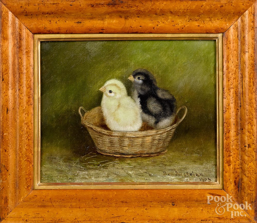 Appraisal: Ben Austrian oil on canvas of two chicks Ben Austrian