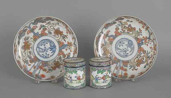 Appraisal: Two Imari plates dia together with two Canton enamel tea