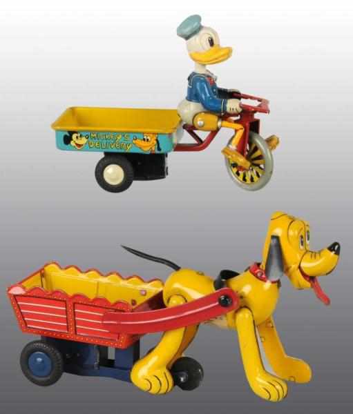 Appraisal: Lot of Tin Linemar Disney Delivery Cart Toys Description Japanese