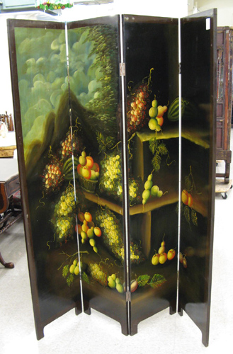 Appraisal: HAND PAINTED FOUR PANEL FLOOR SCREEN one side painted with