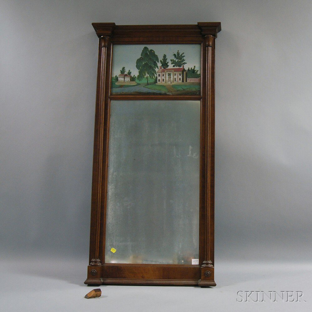 Appraisal: Federal Mahogany Eglomise Mirror th century the eglomise panel depicting