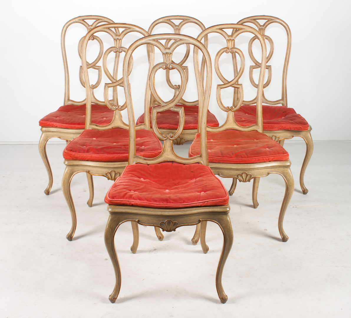 Appraisal: Six Italian painted wood side chairs th century shaped fronts