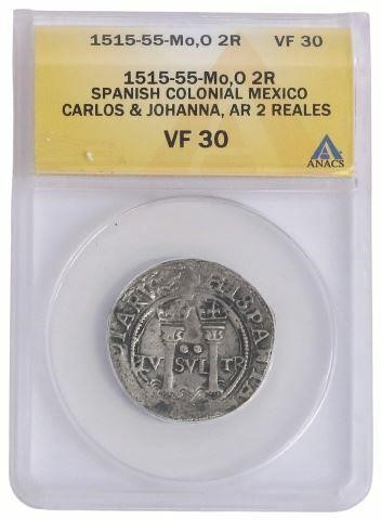 Appraisal: Spanish Colonial Reales coin - graded VF by ANACS housed