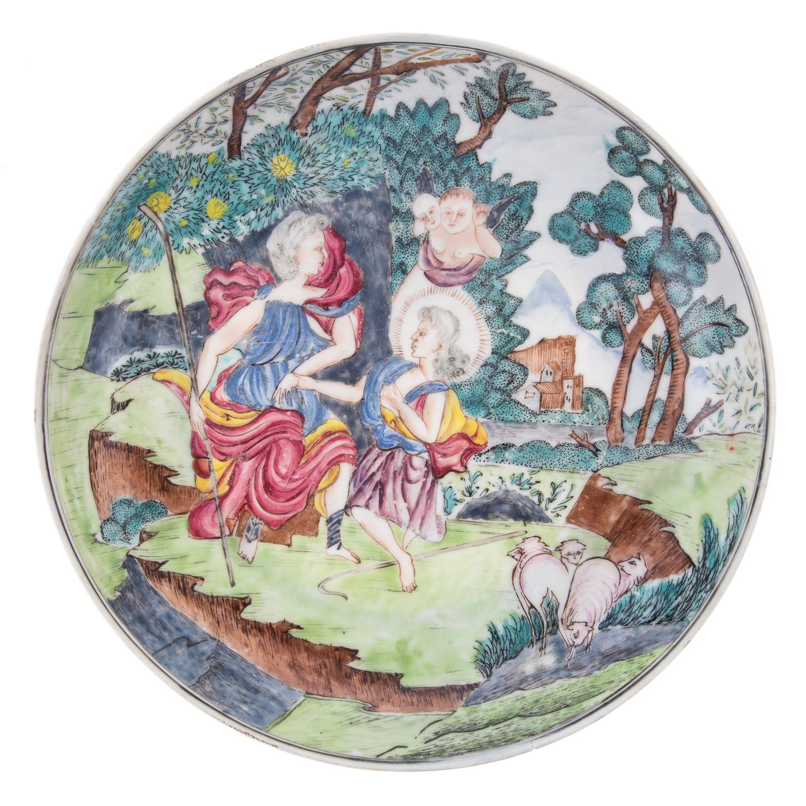 Appraisal: CHINESE EXPORT EUROPEAN SUBJECT POLYCHROME PLATE A very rare and