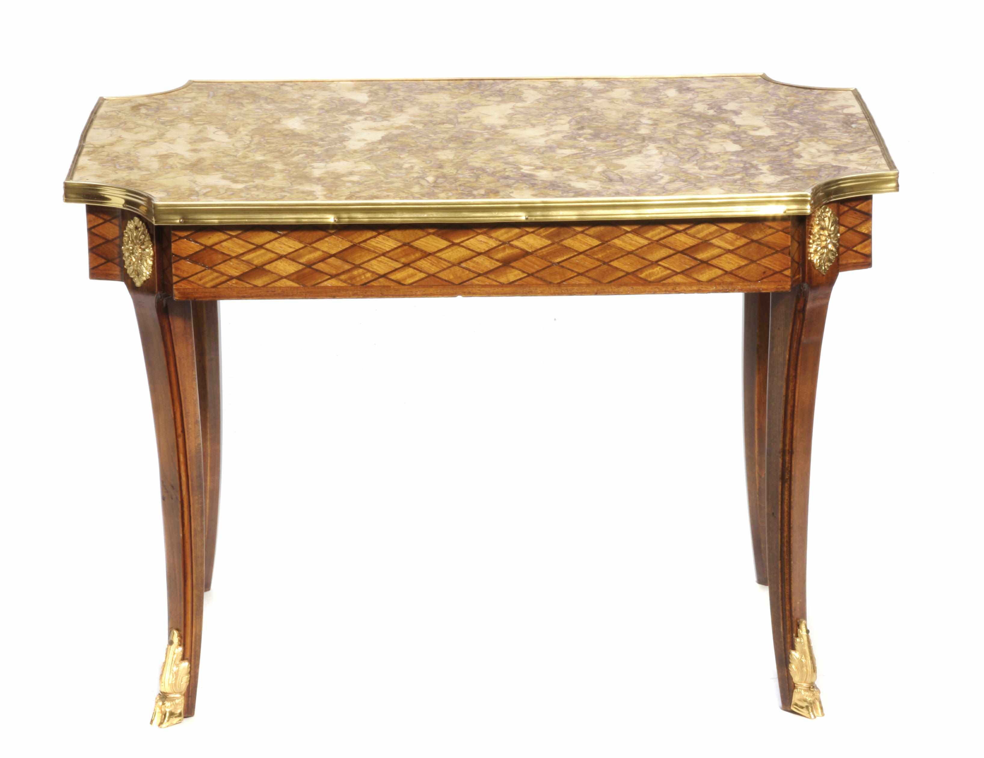 Appraisal: A Louis XV XVI Transitional style gilt metal mounted parquetry