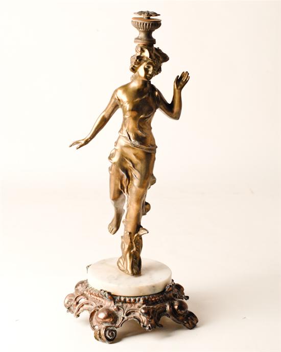 Appraisal: A Cast Metal and Marble Figural Lamp Base the figure