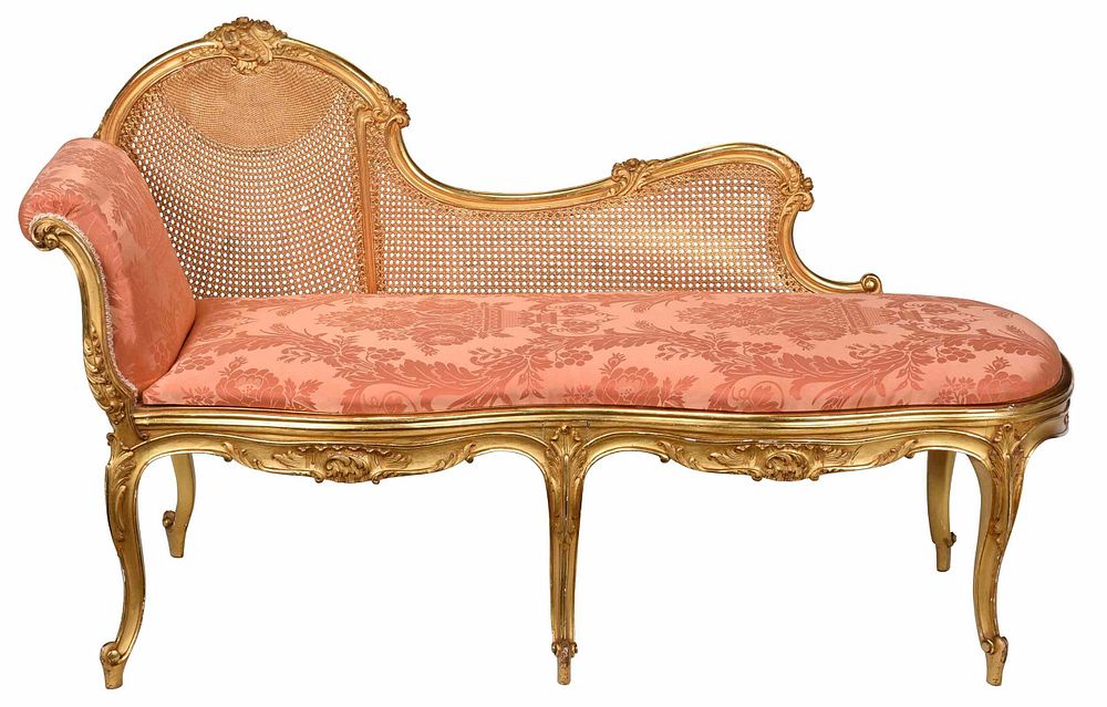 Appraisal: Louis XV Style Carved Damask Upholstered Recamier French early th