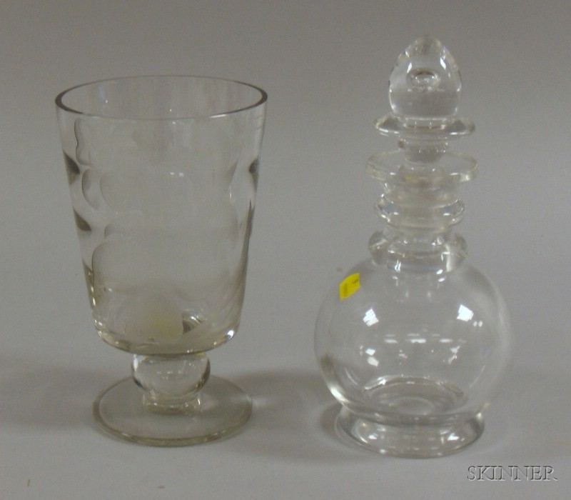 Appraisal: Colorless Glass Decanter and a Franz Grosz Etched Colorless Glass