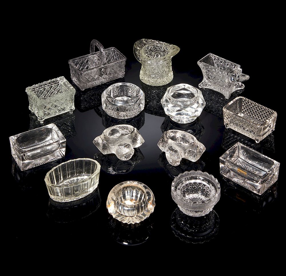 Appraisal: Fourteen Master Salts assorted pressed glass master salts Dimensions largest