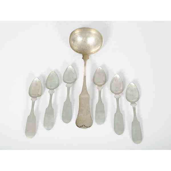 Appraisal: Coin Silver Ladle and Spoons American a seven piece group