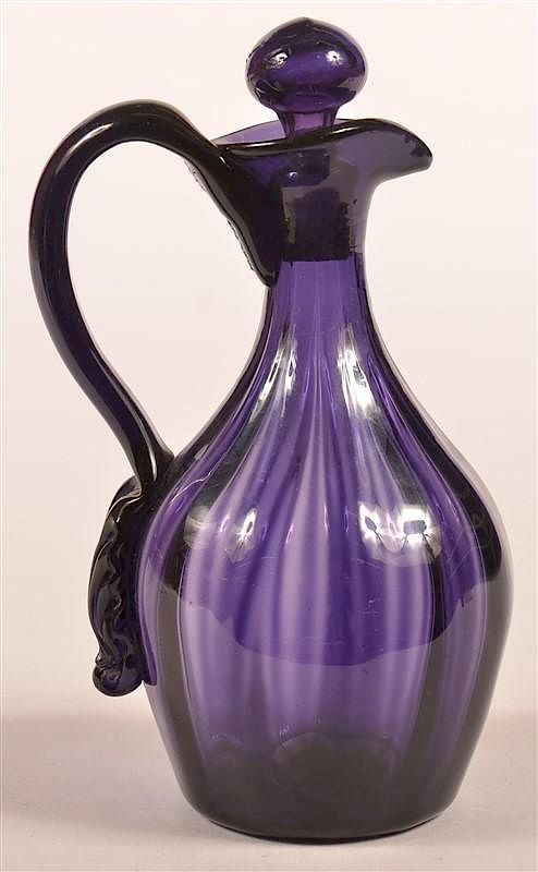 Appraisal: Amethyst Vertical Rib Blown Glass Cruet Amethyst Vertical Rib Blown