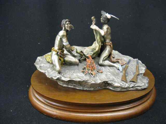 Appraisal: Chilmark Pewter Indian Sculpture ''Smoke Signal'' inspired by Frederick Remington