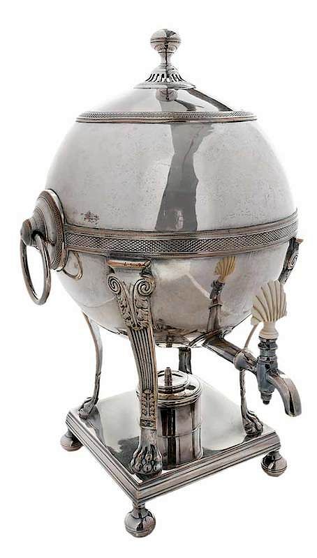 Appraisal: Silver Plate Hot Water Urn English late th century round